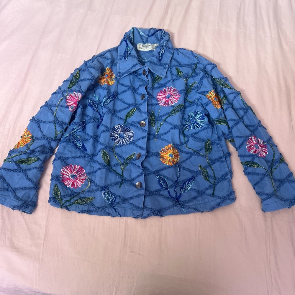 Tantrums Light Blue Beaded Embroidered Jacket
